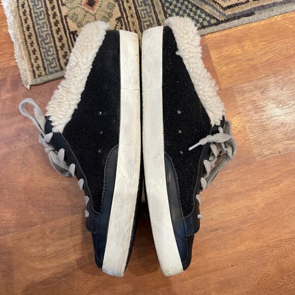 Golden Goose Sabot Shearling Lined Leather Slip On Sneakers Black White Size 10 - Picture 11 of 16